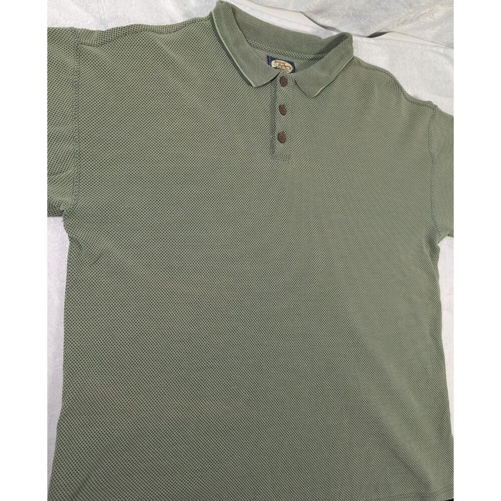 Tommy Bahama Mens L Green Silk Cotton Textured Polo Shirt Island Casual READ